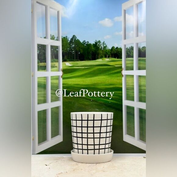 Ginger White/Black Ceramic Planter Pot with Saucer Attached - Picture 9 of 9